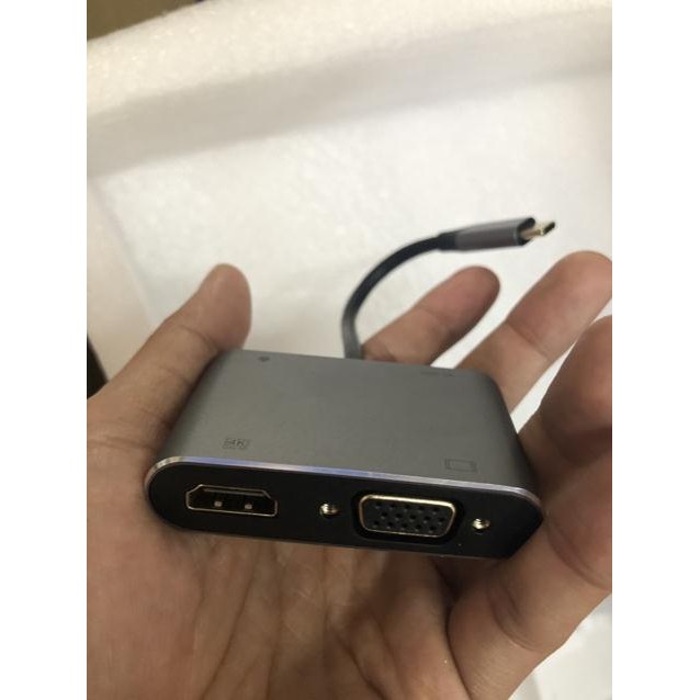 OTG typec to vga hdmi usb, Bộ Chuyển Đổi 4 Trong 1 Type C 3.1 Sang Hdmi 4k Vga Usb 3.0 sạc nhanh PD