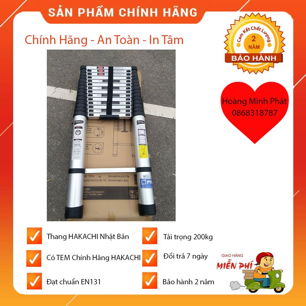 THANG NHÔM RÚT 5M, 4M4, 4M1, 3M8, 5M8 HAKACHI NHẬT BẢN. CAM KẾT HÀNG CHÍNH HÃNG HAKACHI