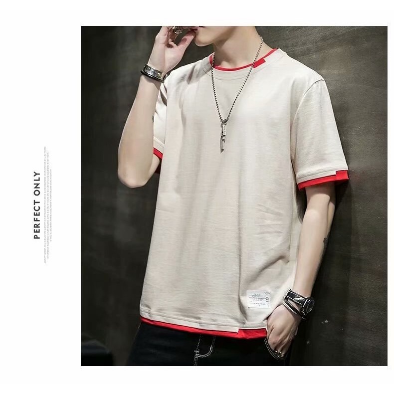 Áo thun nam form rộng cổ tròn Bassic, Áo thun nam tay lỡ chất cotton cao cấp phong cách Hàn Quốc mẫu kẻ chân