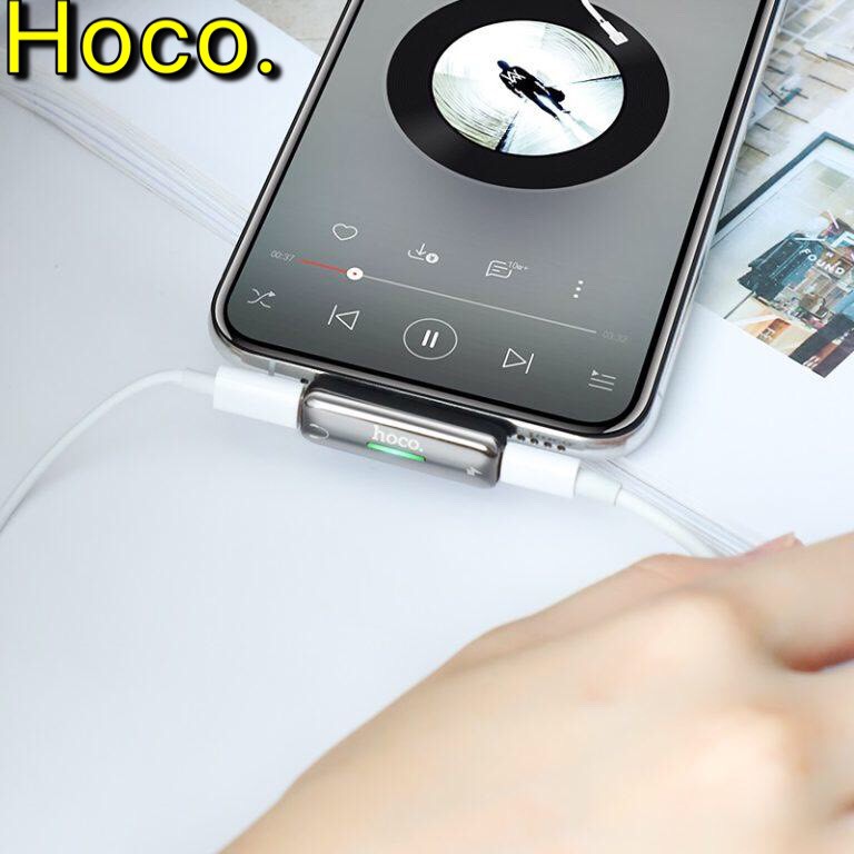 Jack chuyển đổi tai nghe iphone 2 cổng lightning vừa nghe vừa sạc có míc Hoco LS27 chính hãng