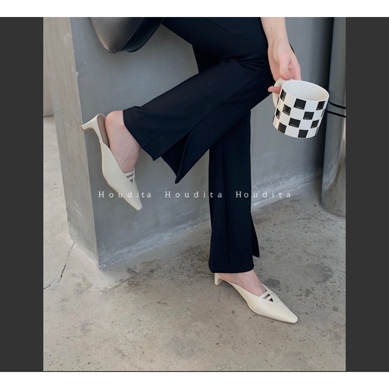 Giày cao gót bít mũi 5 phân slingback da trơn bóng siêu xinh - HOUDITA - SGMN003