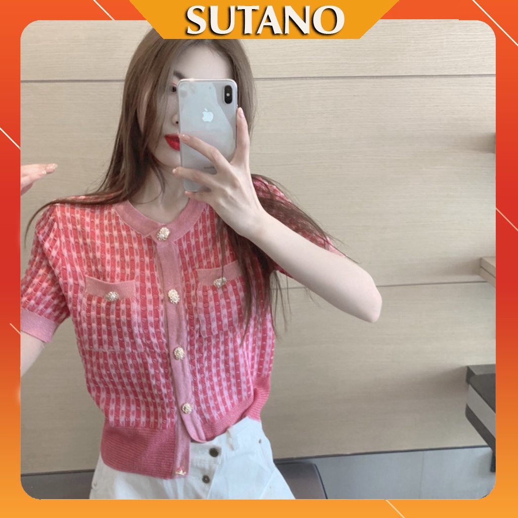 Áo Cadigan Nữ, Áo Dệt Kim Ngắn Tay Len Mỏng Màu Hồng Siêu Sang Chảnh A448 SUTANO | BigBuy360 - bigbuy360.vn