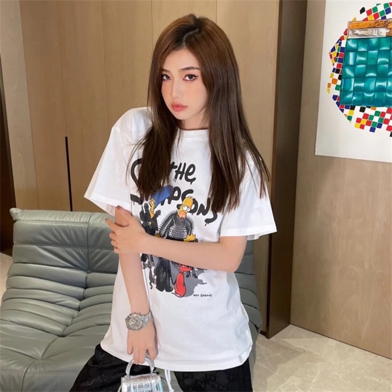 Balencia* Áo Thun Tay Ngắn Dáng Rộng Vừa Vặn Phía Trước In Họa Tiết The Simpsons Phiên Bản Giản Dị Thoải Mái