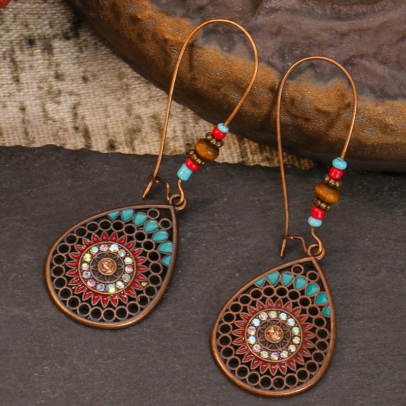 Khuyên Tai Hình Giọt Nước Khắc Họa Tiết Phong Cách Bohemian Cổ Điển