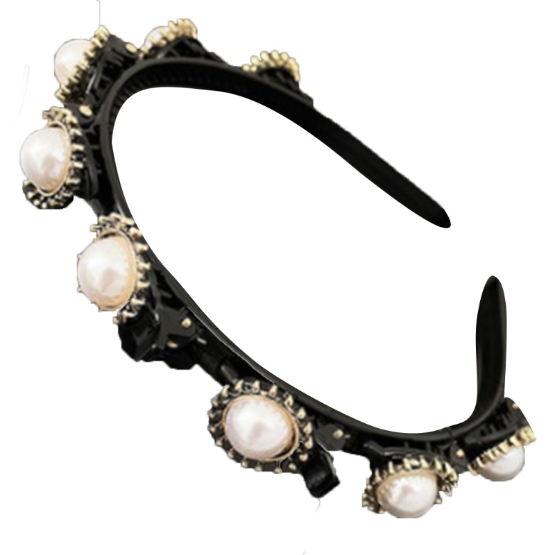 Flgo Bangs Băng Đô Xoắn Đính Đá Ngọc Trai Hai Lớp