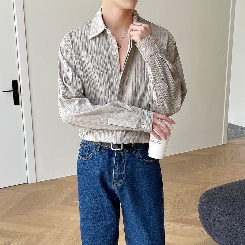 Áo Sơ Mi Tay Nam Dài Màu Trơn Dáng Rộng Phong Cách Hàn Quốc Thời Trang Cho simple fashion áo nam đẹp áo nam form rộng Sọc áo sơ mi nam dài tay bigsize