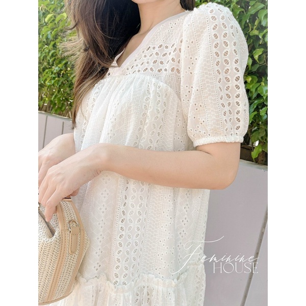 Đầm Xô Ren Trắng, Váy nữ nhấn tầng dáng dài Freesize diện hè du lịch đi chơi