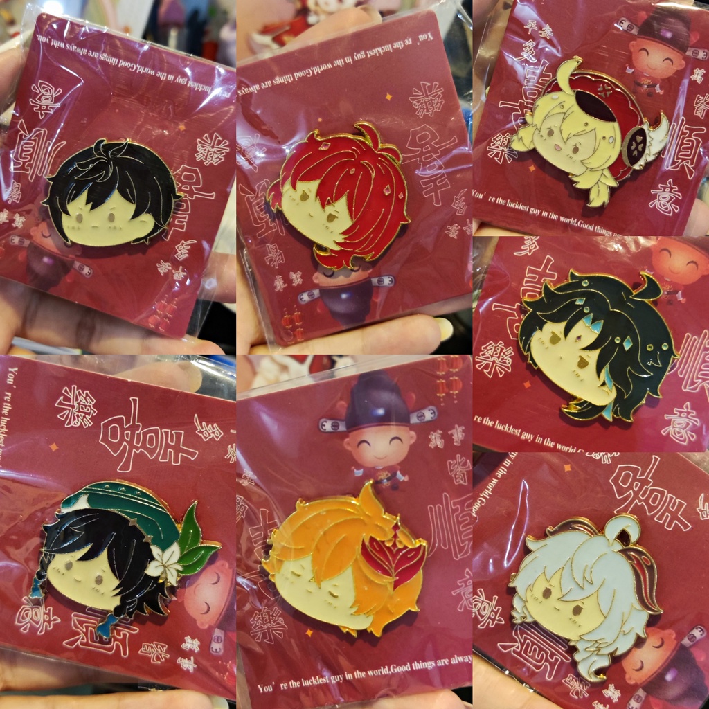 Genshin Impact Huy hiệu kim loại enamel pin chibi Zhongli Xiao Venti Childe Diluc Ganyu Klee