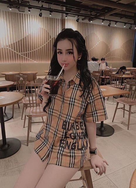 Áo Sơ Mi Kẻ Cộc Chữ In, Áo Sơ Mi Kẻ Mặc Đi Học Đi Chơi