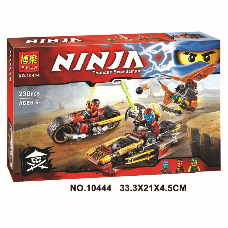 Đồ chơi lắp ráp xếp hình Non lego ninjago season phần 6 xe của ninja đỏ kai, nya sấm sét Bela 10444.