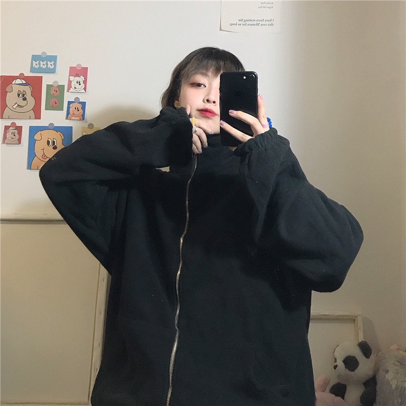 Áo Khoác Nỉ Oversized Dài Ngang Gối Màu Trơn Thời Trang Mùa Thu Mới Cho Nữ