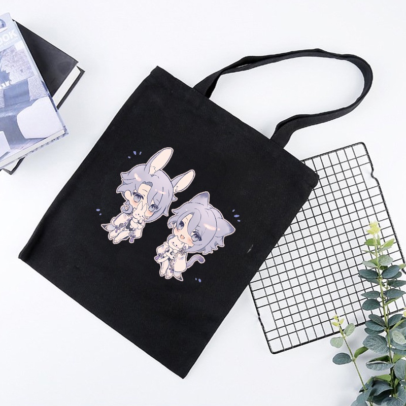 Túi tote vải đen trắng in hình AYATO KAMISATO game GENSHIN IMPACT anime chibi tiện lợi anime chibi thời trang đeo vai
