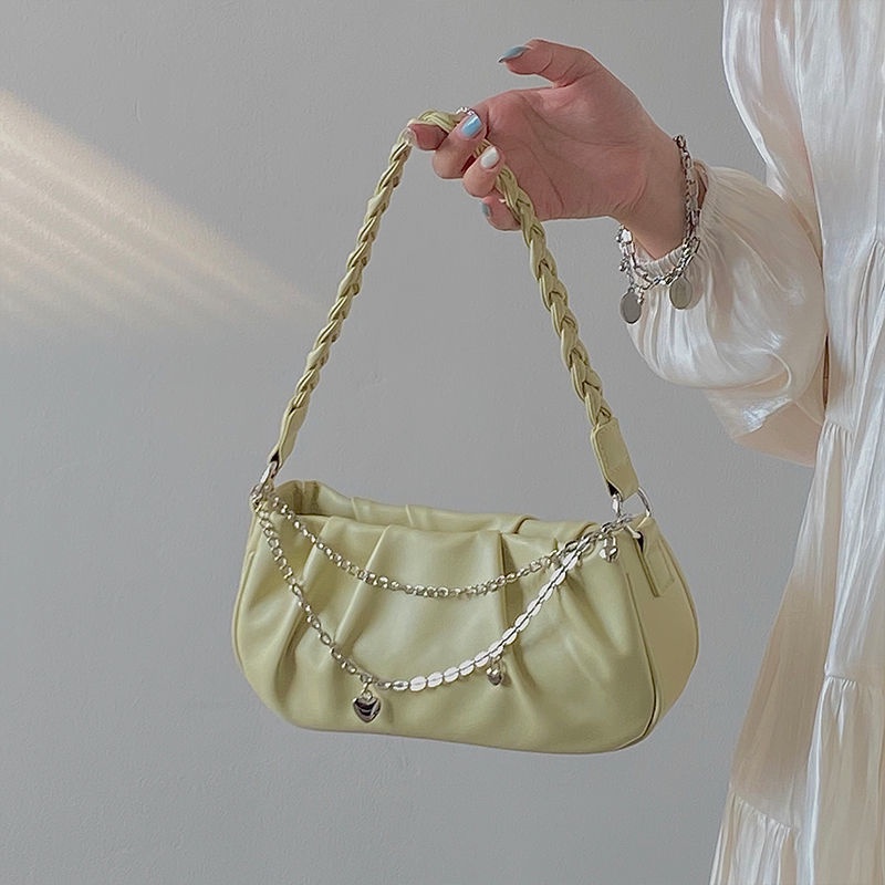 Túi Xách Đeo Vai Kiểu Vuông Xếp Ly Phối Dây Xích Thời Trang Nữ Đơn Giản