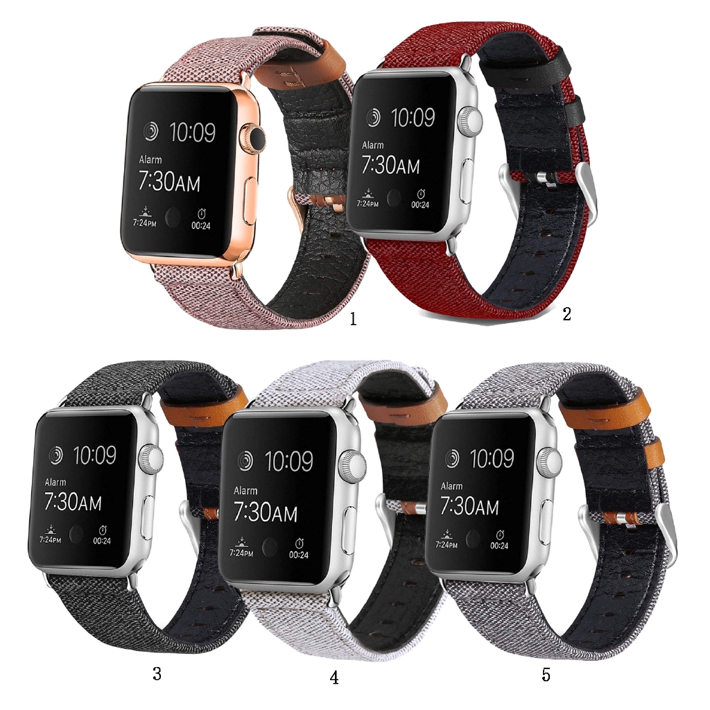 Canvas Fabric Straps Genuine Leather for iwatch Apple Watch Series 1 2 3 4 5 6 SE 7 8 38mm 42mm 40mm 44mm 41mm 45mm ultra 49mm