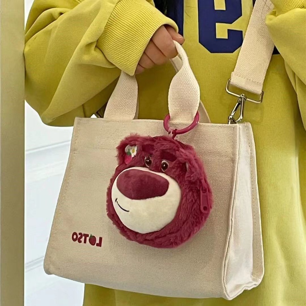 Túi Xách Canvas Họa Tiết Hoạt Hình Phong Cách Nhật Bản 28 X 11 X 21CM Kèm Móc Khóa Winnie The Pooh - Thích Hợp Laptop 13