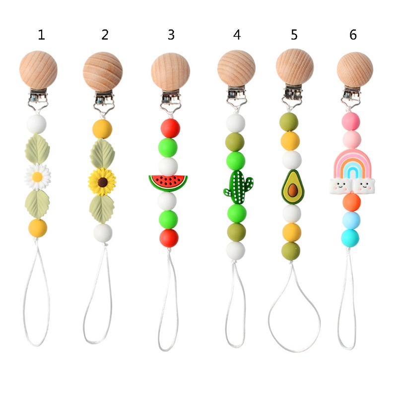 Kẹp Giữ Ti Giả Ngậm Mọc Răng Bằng Silicone Phối Dây Xích Handmade Dành Cho Trẻ Sơ Sinh