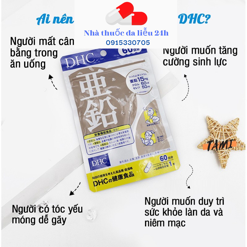 Viên uống bổ sung Kẽm DHC Zinc 15 viên/15 ngày và 30 viên/30 ngày - Hàng chính hãng - Nhà Thuốc Da Liễu 24h