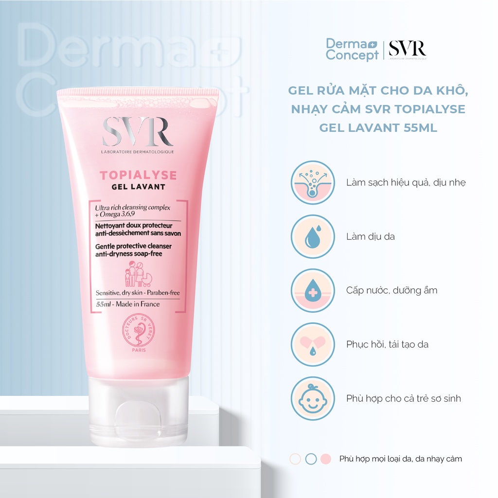 Gel làm sạch không chứa xà phòng dành cho da khô SVR TOPIALYSE Gel Lavant 55ml/200ml - Hẻm Cosmetic