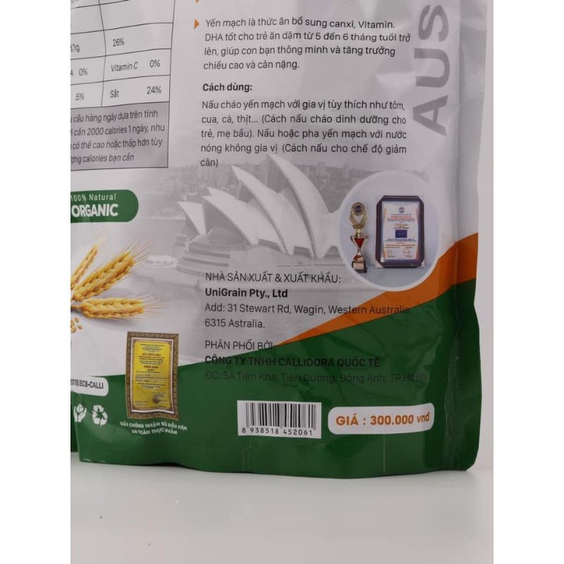 Yến mạch ăn liền úc tươi oliver [ 1kg ] nguyên chất , nguyên cán