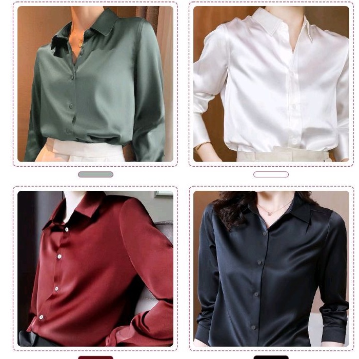 Áo sơ mi nữ công sở tay dài phi lụa satin nhiều màu form suông