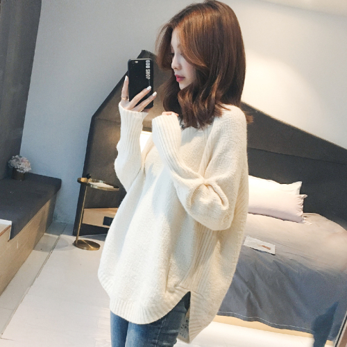 Áo sweater dệt kim cổ chữ V tay dài dáng rộng thời trang mùa đông dành cho nữ