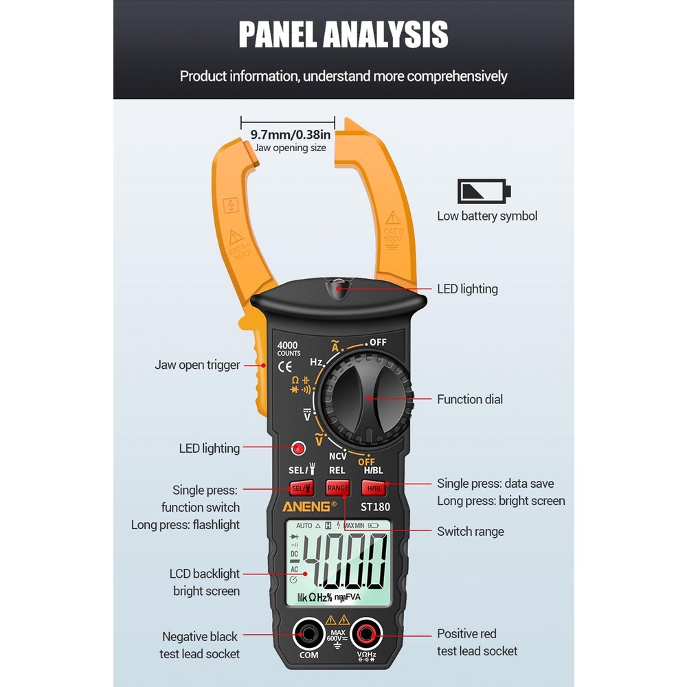 CONOPERY Đồng Hồ Kỹ Thuật Số Độ Chính Xác Cao 4000 Count DC / AC Cho Xe Hơi