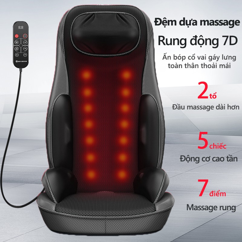 AM608R Ghế massage đa năng, đệm massage, massage cổ, massage lưng, điều chỉnh cường độ, chườm nóng