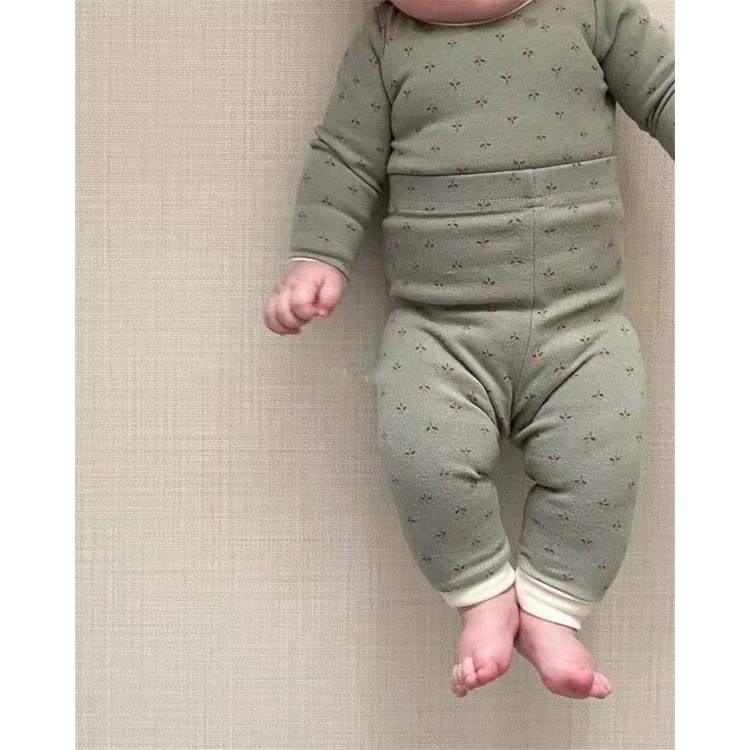 Bộ quần áo thu đông cottton hoa nhí phối màu cho bé 5-13kg