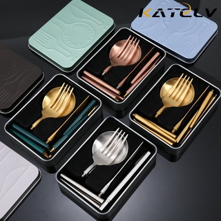 Bộ muỗng đũa nĩa KATELV 6 trong 1 bằng thép không gỉ tiện lợi