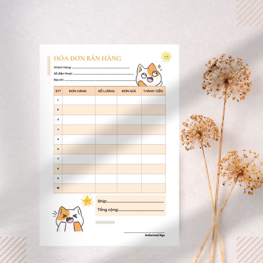 Tập 50 tờ, hóa đơn bán hàng, Hoá đơn bán lẻ giấy photo hoạt ảnh cực cute size 10x14.5cm
