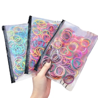Set 100 Dây Cột Tóc Mini Sắc Màu Cho Bé Kèm Túi Zip Xinh Xẻo