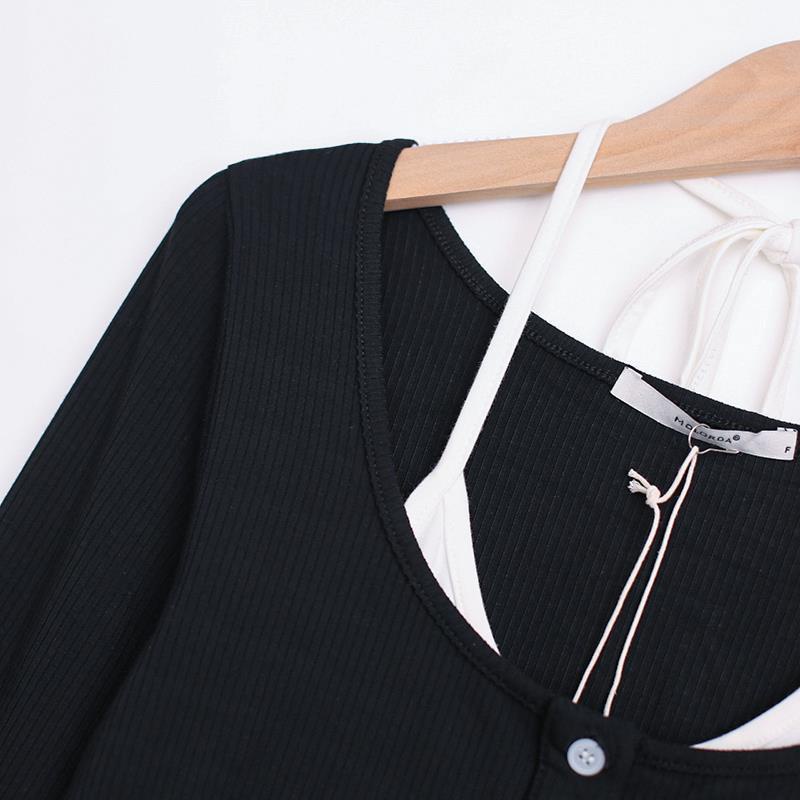 Áo croptop dài tay cổ tròn xinh xắn theo phong cách Hàn Quốc dành cho nữ | BigBuy360 - bigbuy360.vn