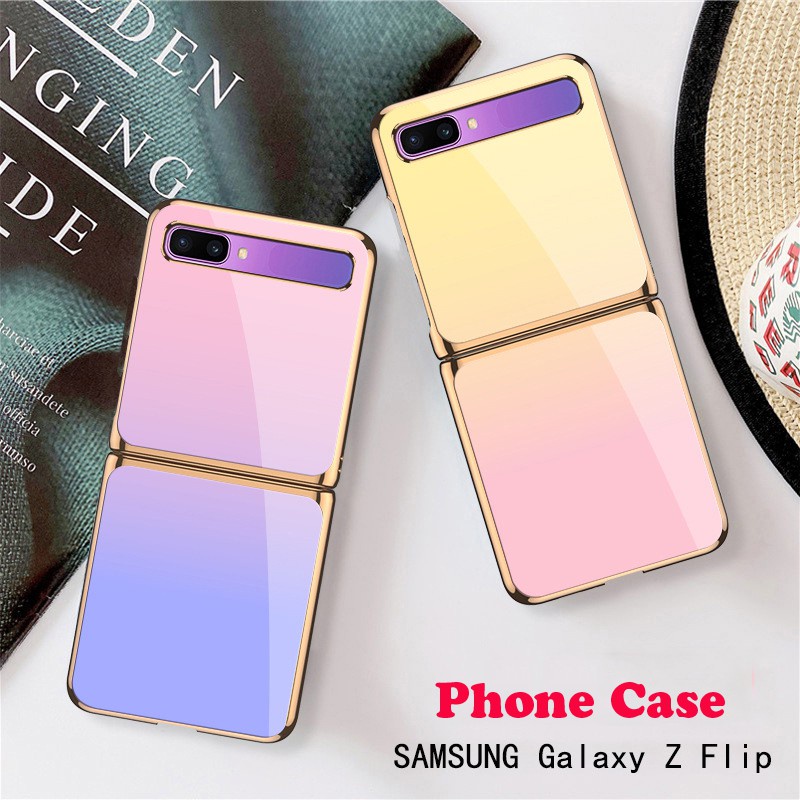 Ốp Điện Thoại Mặt Kính Cường Lực Màu Gradient Cho Samsung Galaxy Z Flip 5g