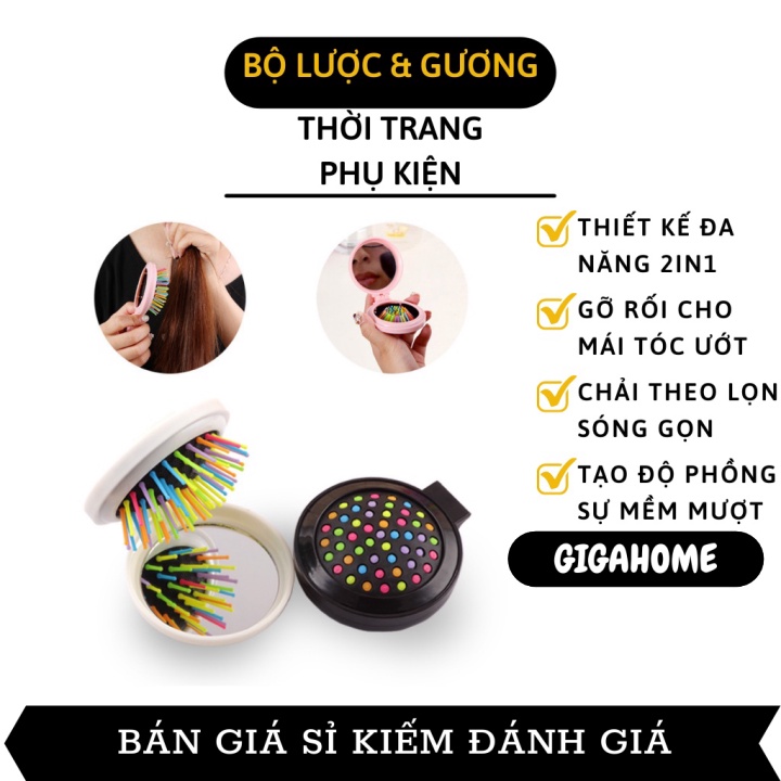 Lược Mini GIGAHOME Lược Gấp Kèm Gương Nhỏ Gọn, Bỏ Túi Tiện Lợi Có Thể Massage Da Đầu 8204