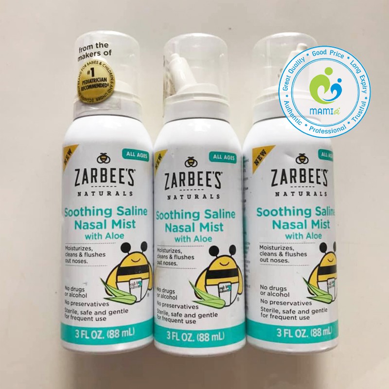 Xịt muối mũi lô hội/ nho vệ sinh, giảm vie^m, sổ, nghẹt mũi cho bé từ sơ sinh Zarbee's (88ml)/Boogie Mist (89g), USA