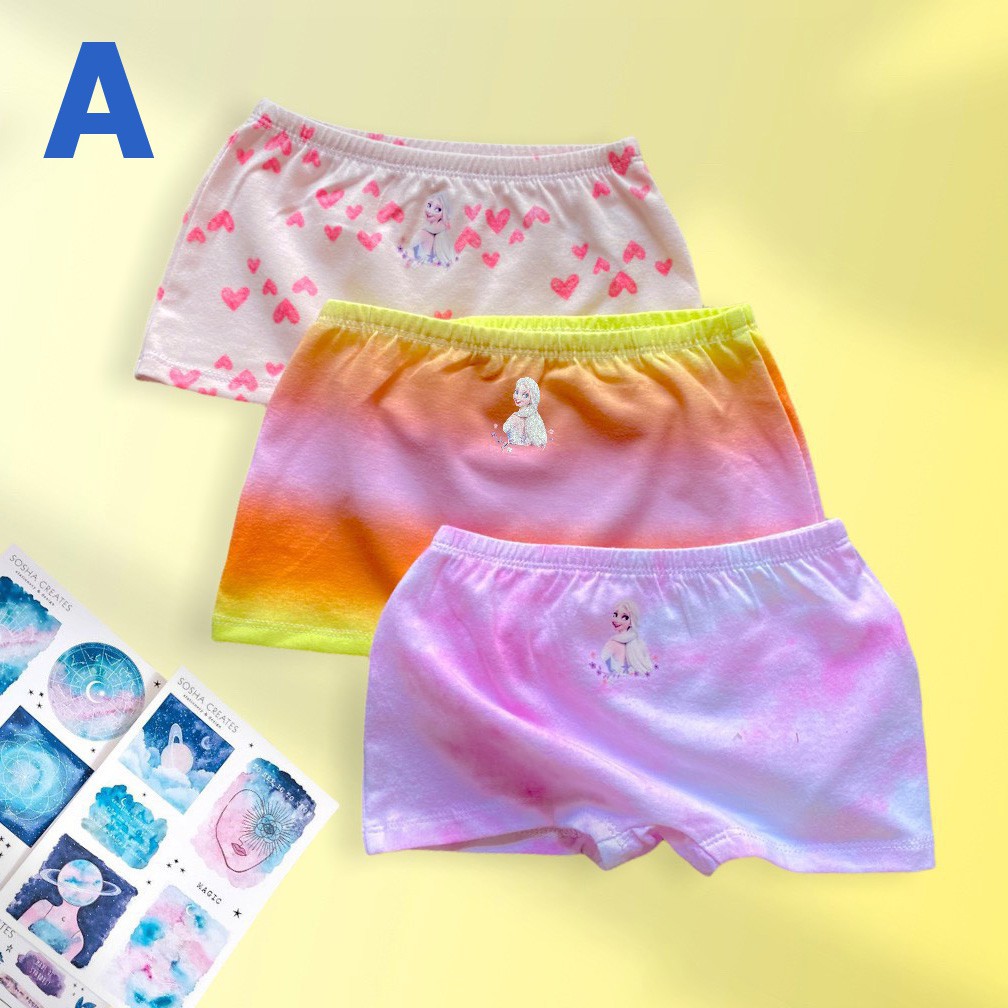 Combo 3 quần chip đùi in công chúa elsa loại cotton tốt mềm mát cho bé gái