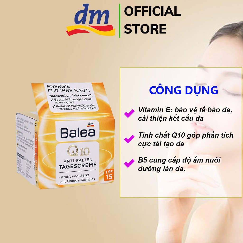 Kem dưỡng da chống lão hóa giảm nếp nhăn BALEA Q10 phục hồi tái tạo da 50ml