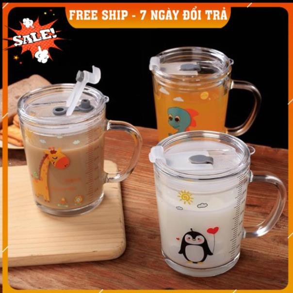 [FREESHIP TOÀN QUỐC] CỐC PHA SỮA THỦY TINH 350ML CÓ NẮP VÀ ỐNG HÚT CHO BÉ