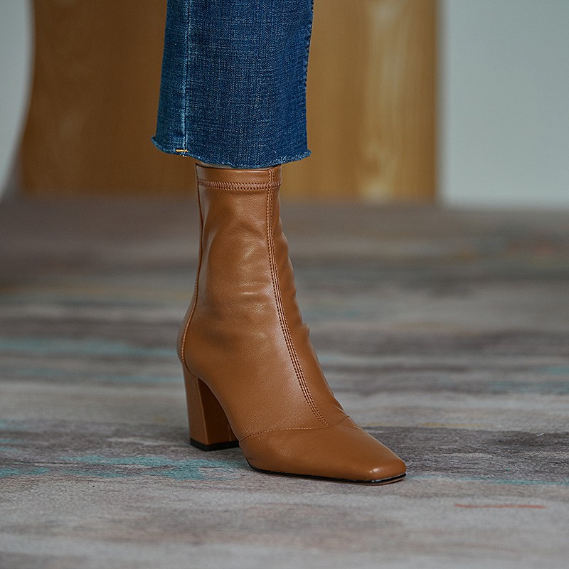 Giày bốt nữ cao gót co giãn phong cách Pháp thời trang thu đông năng động