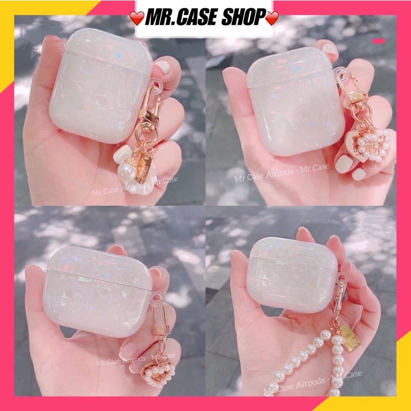 Case Airpods 1/2 /Pro Vỏ Ốp Tai Nghe Màu Trắng Kèm Móc Khoá Xinh xinh- Mr.Case AirPods