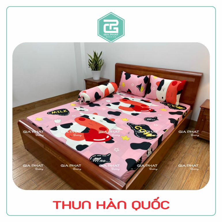 Bộ ga gối Thun Lạnh Hàn Quốc { 4 Món : 1 ga bọc + 2 vỏ gối nằm + 1 vỏ gối ôm }