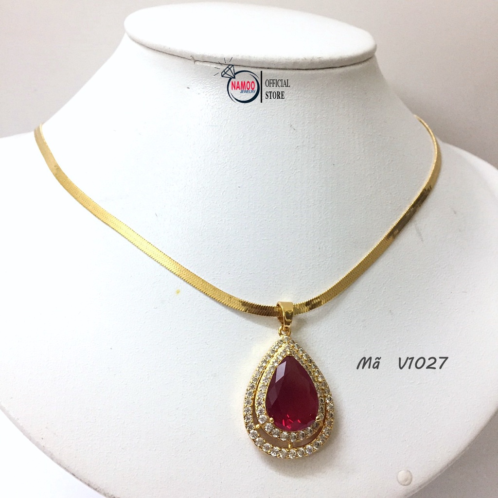 Dây Chuyền Mạ Vàng Nữ V1027 Đính Đá Đỏ Bản Lớn