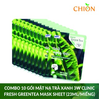 Combo 10 Gói Mặt Nạ Trà Xanh 3w Clinic Fresh Greentea Mask Sheet 100% Cotton (23ml/Miếng) - Hàn Quốc Chính Hãng