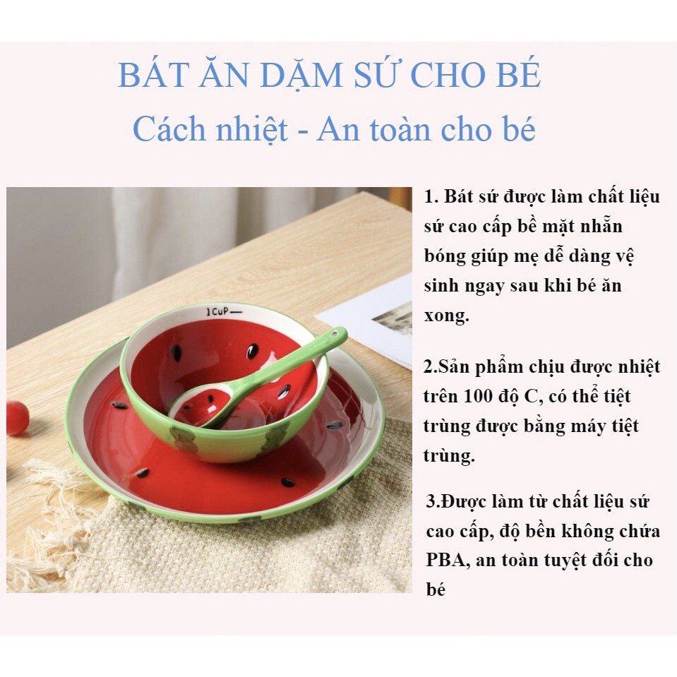 Bát Ăn Dặm Hình Hoa Quả To, Bát Gốm Sứ Trang Trí Hình Quả Cam,Quả Chanh, Quả Dưa Hấu, Quả Bí 300ml Dễ Thương- Beofamily