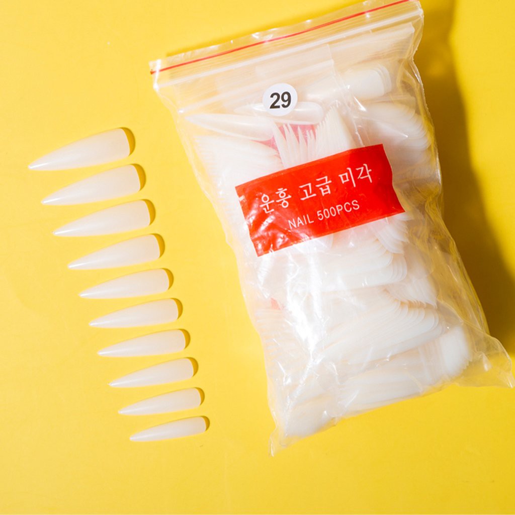 Móng úp nhọn dài Hàn Quốc - Túi 500 móng ốp phom nhọn dài nhựa dẻo đủ size