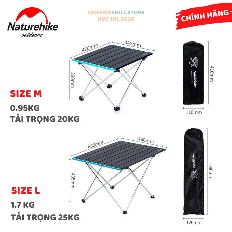 [CHÍNH HÃNG] BÀN NHÔM GẤP GỌN DÃ NGOẠI, CẮM TRẠI NATUREHIKE NH19Z008-Z