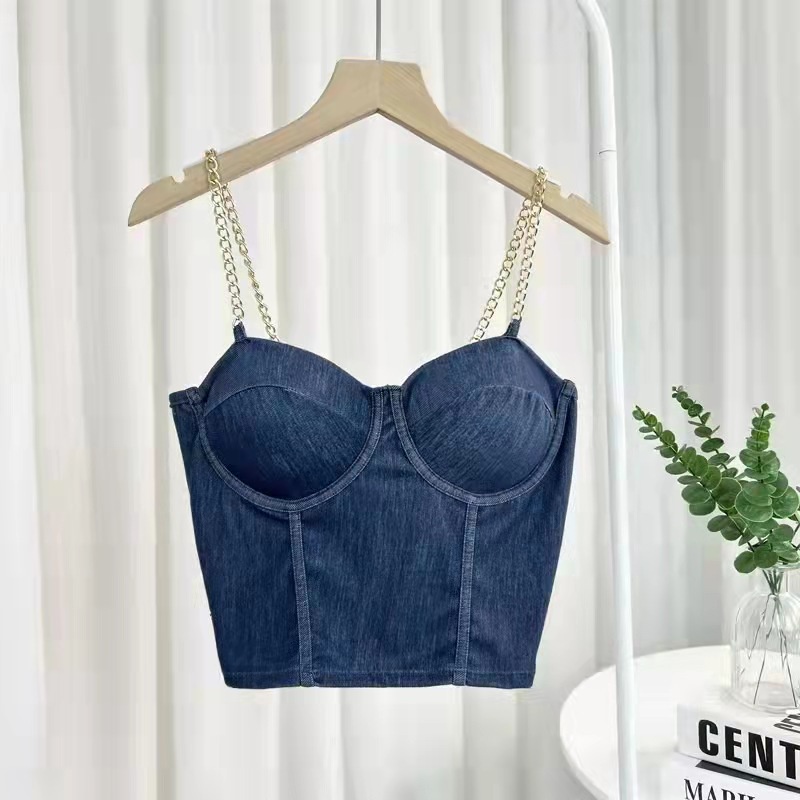 Áo bra 2 Dây Cúp Ngực Giả Bò Dây Xích Ôm Dáng Lửng Croptop Cá Tính Cực Sang Chảnh