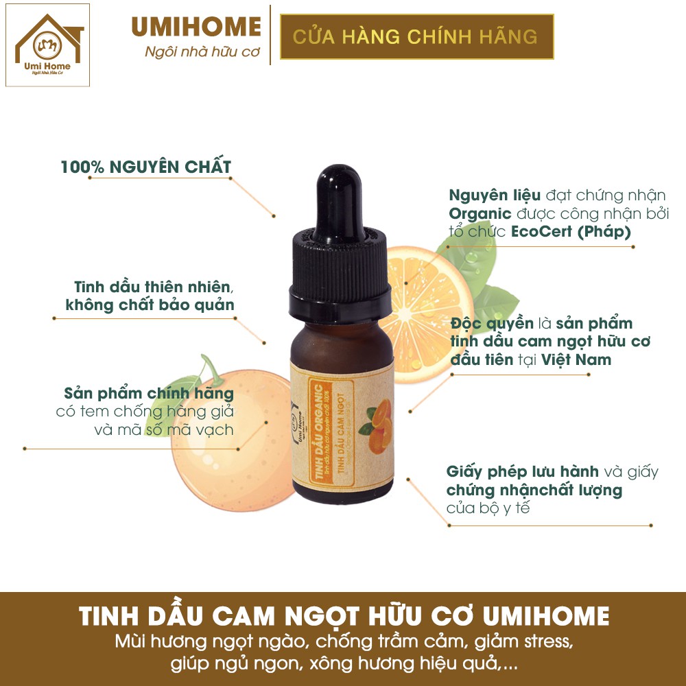 Combo 3 loại Tinh Dầu UMIHOME gồm Oải Hương, Ngọc Lan Tây, Cam Ngọt (10mlx3) hữu cơ nguyên chất