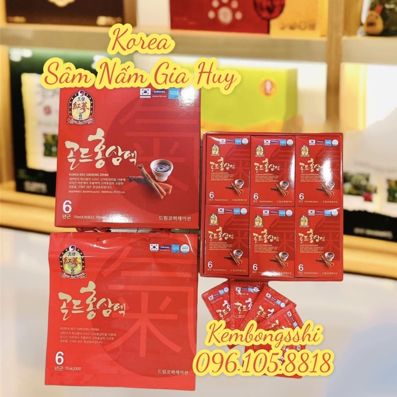 Nước Hồng Sâm 6 Năm Tuổi Hàn Quốc, Hộp 30goi 80ml (sâm chén)