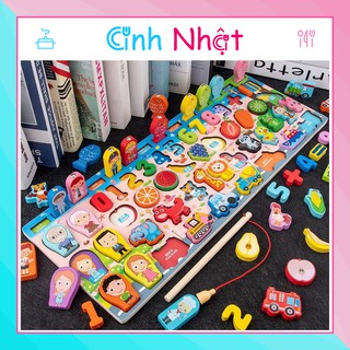 hot trend hot trend Bộ đồ chơi câu cá và ghép số học đếm 63 chi tiết, bộ bảng số thông minh bằng gỗ cho bé